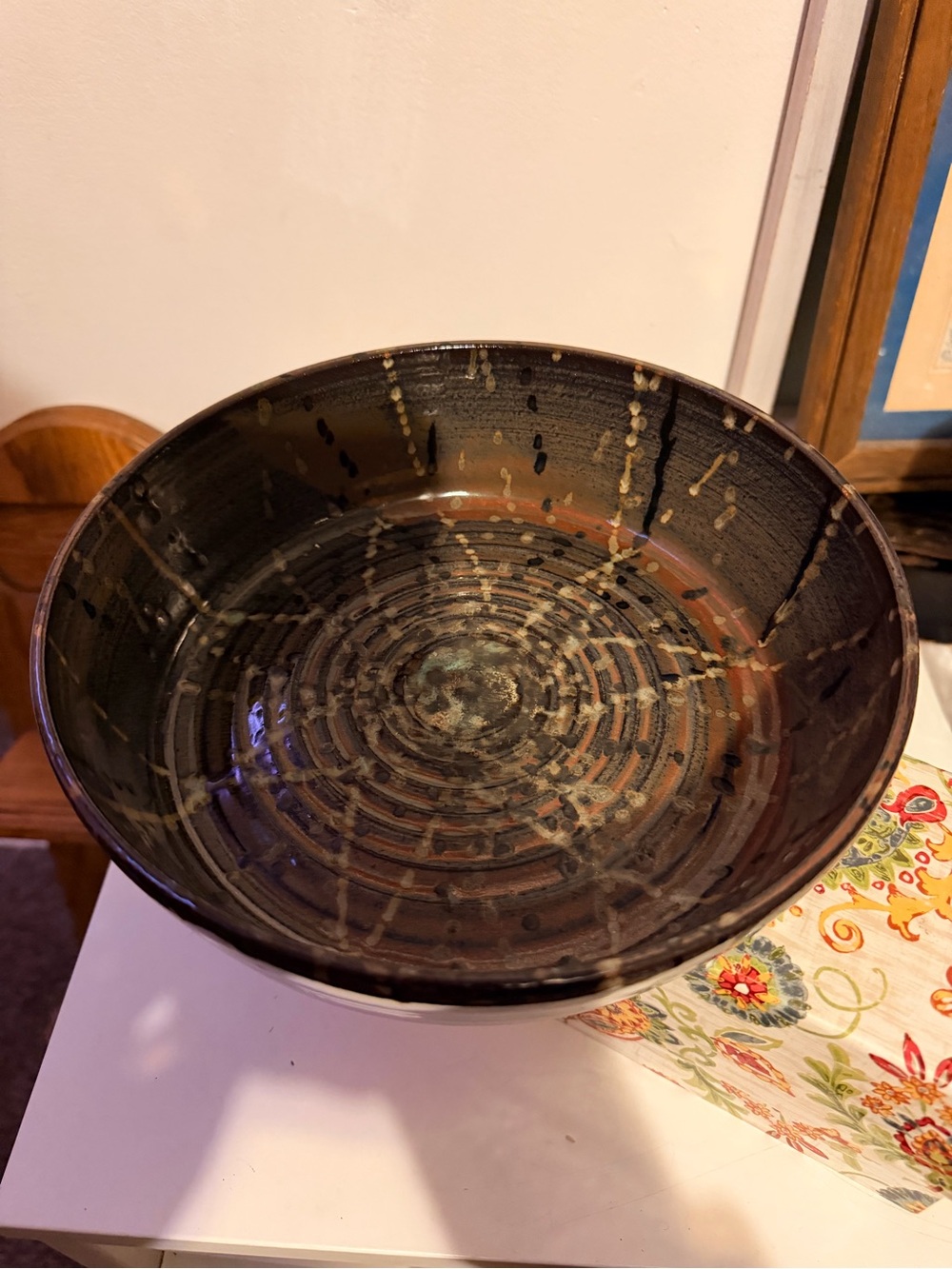 Glazed Ceramic Serving Bowl with Drip Ring Interior
